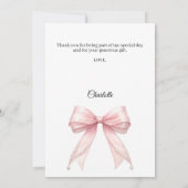Zoete 16 strik roze parels bedankkaart (Achterkant)