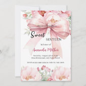 Zoete 16 strik roze waterverf bloemen kaart (Voorkant)