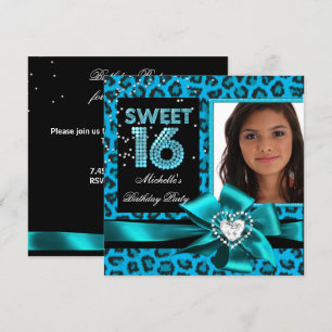 Zoete 16 Sweet Sixteen Blauwe Luipaard Foto Kaart