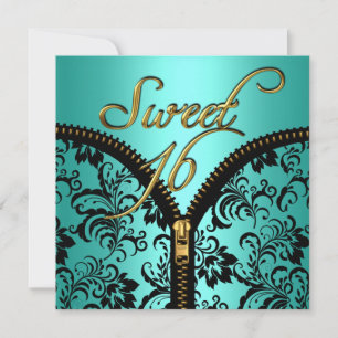 Zoete 16 Sweet Sixteen Damasceers Teal Blauw Goud  Kaart