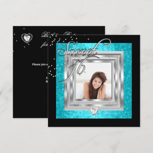 Zoete 16 Sweet Sixteen Turquoise Zwart Foto Kaart