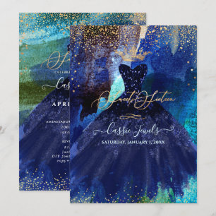 Zoete 16 Teal Navy Blauwe Waterverf Jurk Kaart