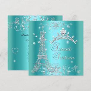 Zoete 16 Turquoise Blauwe Glitter Tiara Eiffeltore Kaart
