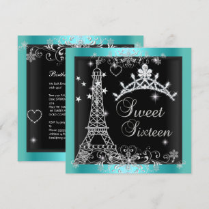 Zoete 16 Turquoise Blauwe Glitter Tiara Eiffeltore Kaart
