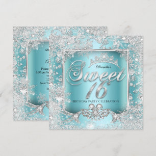Zoete 16 Turquoise Blauwe Zilveren Tiara Winter Wo Kaart
