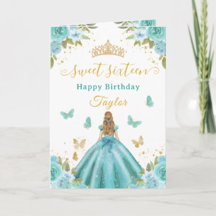 Zoete 16 Turquoise Prinses Blond Meisje Kaart