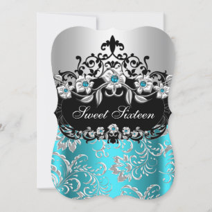 Zoete 16 Turquoise Zilver Zwart Bloemrijke Juweel  Kaart