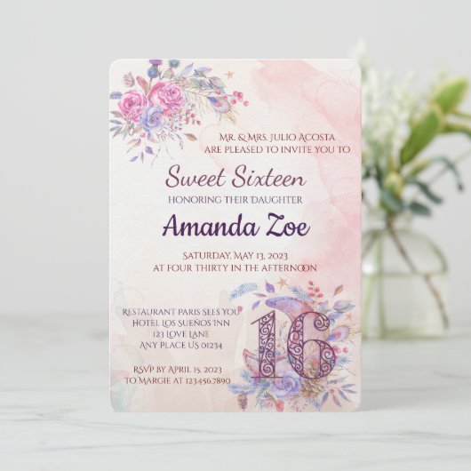 Zoete 16 Uitnodiging (Staand voorkant)