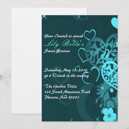 Zoete 16 uitnodiging op zaterdag (Voorkant / Achterkant)