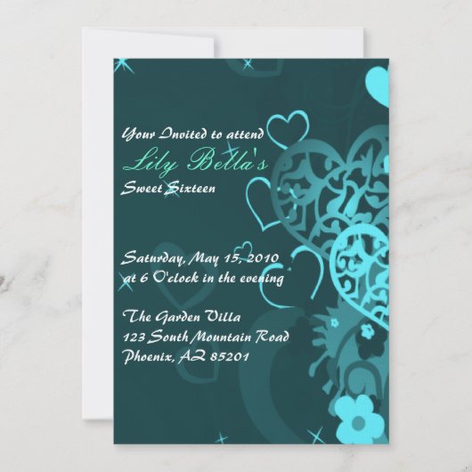 Zoete 16 uitnodiging op zaterdag (Voorkant)