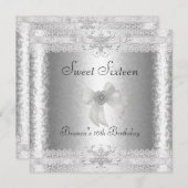 Zoete 16 verjaardag Elegant Silver White Floral 2 Kaart (Voorkant / Achterkant)