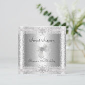 Zoete 16 verjaardag Elegant Silver White Floral 2 Kaart (Staand voorkant)
