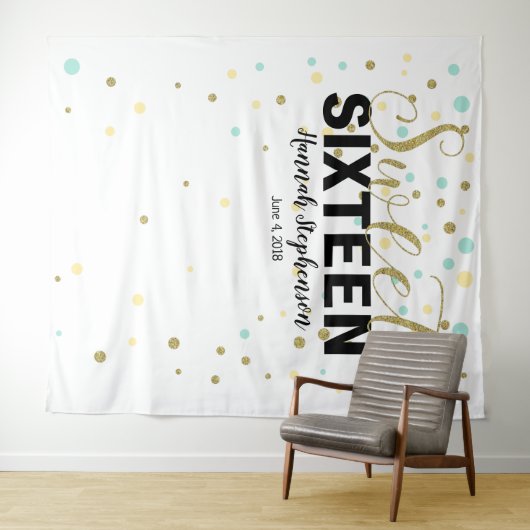 zoete 16 verjaardag Foto Booth backdrop banner Wandkleed (In Situ (horizontaal))
