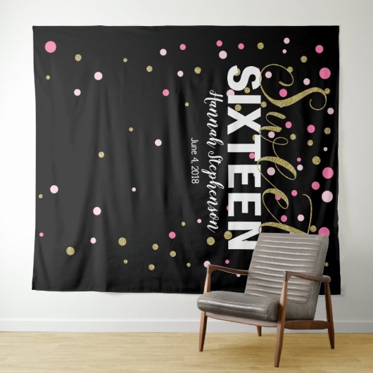 zoete 16 verjaardag Foto Booth backdrop banner Wandkleed (In Situ (horizontaal))