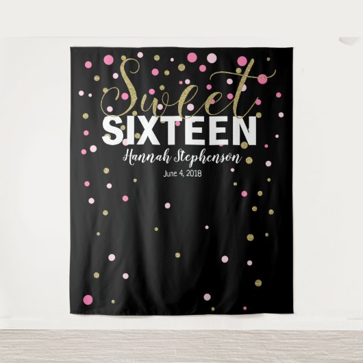 zoete 16 verjaardag Foto Booth backdrop banner Wandkleed (Voorkant)