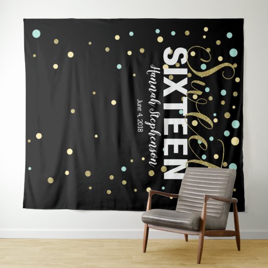 zoete 16 verjaardag Foto Booth backdrop banner Wandkleed (In Situ (horizontaal))