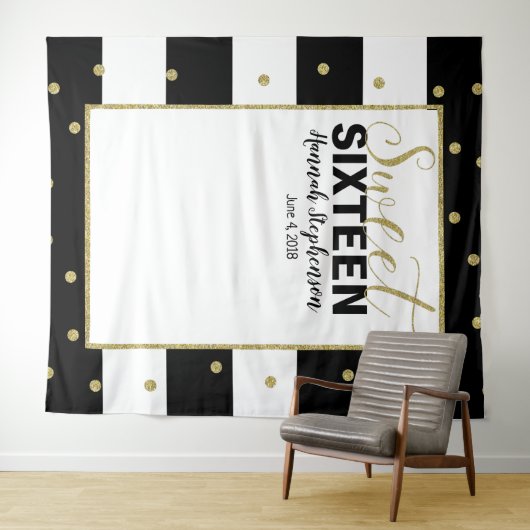 zoete 16 verjaardag Foto Booth backdrop banner Wandkleed (In Situ (horizontaal))