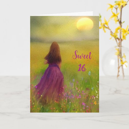 Zoete 16 verjaardag kaart (Gele Bloem)