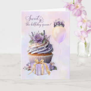 Zoete 16 verjaardag Koningin Paarse Cupcake Kaart