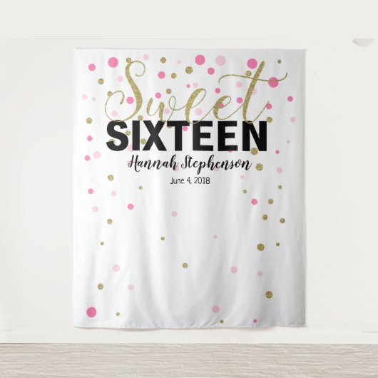 zoete 16 verjaardag Photo Booth achtergrond banner Wandkleed (Voorkant)