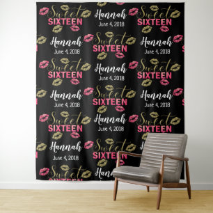 zoete 16 verjaardag Photo Booth achtergrond banner Wandkleed