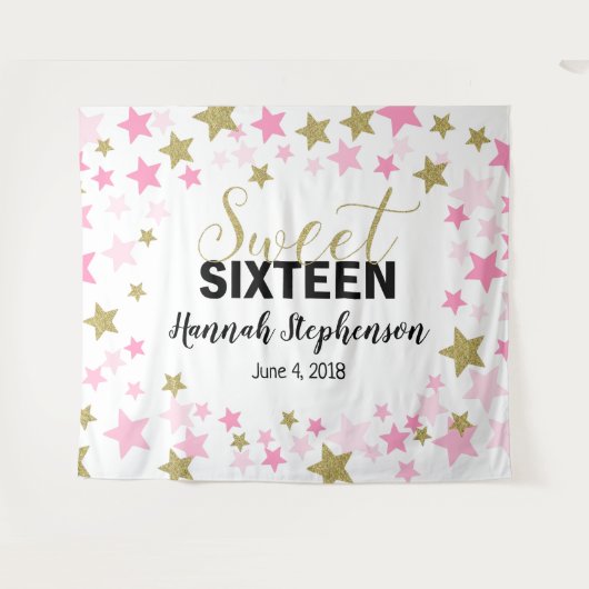 zoete 16 verjaardag Photo Booth achtergrond banner Wandkleed (Voorkant (horizontaal))