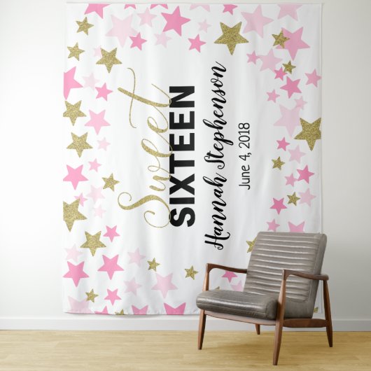 zoete 16 verjaardag Photo Booth achtergrond banner Wandkleed (In situ)
