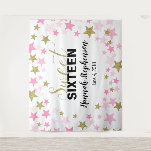 zoete 16 verjaardag Photo Booth achtergrond banner Wandkleed (Voorkant)