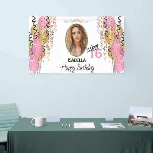 Zoete 16 verjaardag - Roze ballonnen Spandoek (Beurs)