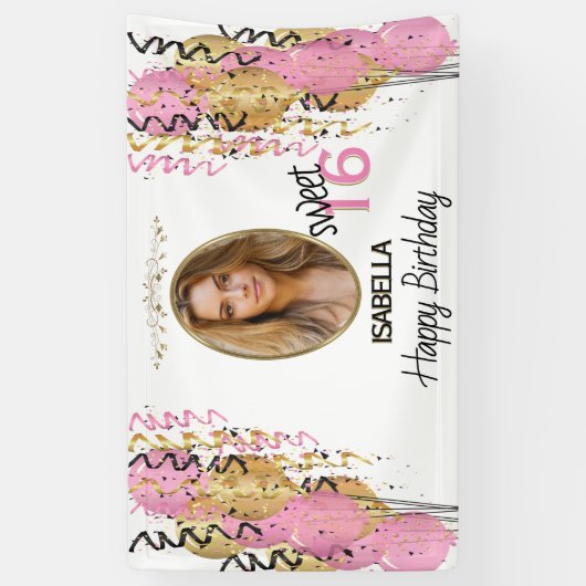 Zoete 16 verjaardag - Roze ballonnen Spandoek (Verticaal)