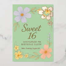 zoete 16 verjaardagsfeest bloem uitnodiging 