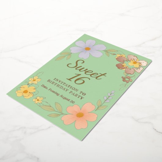 zoete 16 verjaardagsfeest bloem uitnodiging  (Gedraaid)