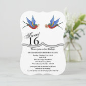 Zoete 16 Verjaardagsuitnodiging Traditionele Vogel Kaart (Staand voorkant)