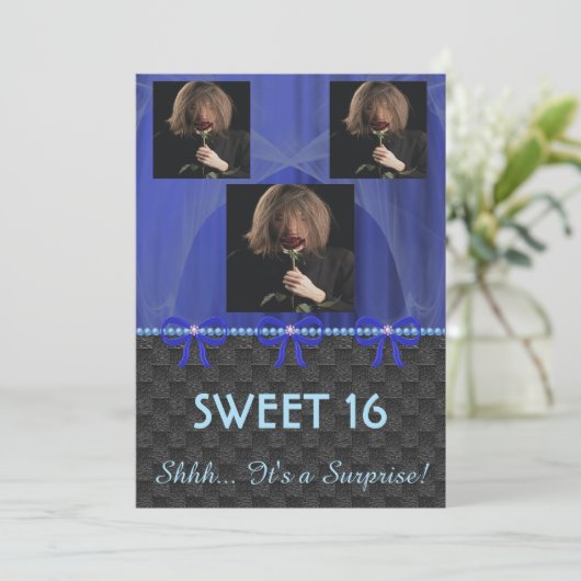 Zoete 16 Verrassende Blauwe Zijde Zijde & Pearls & Kaart (Staand voorkant)