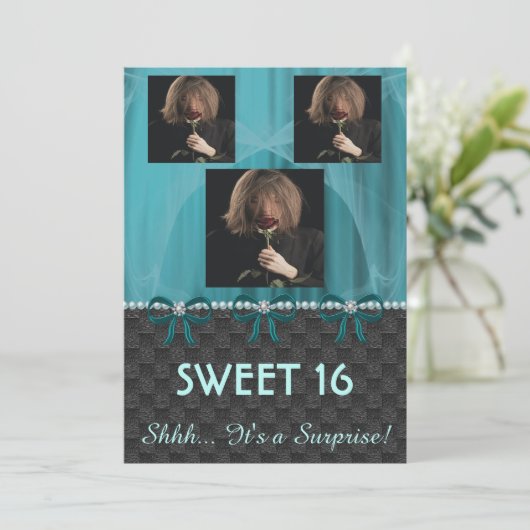 Zoete 16 Verrassende Partij Blauwgroen Blauwe Zijd Kaart (Staand voorkant)