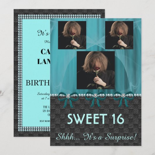 Zoete 16 Verrassende Partij Blauwgroen Blauwe Zijd Kaart (Voorkant / Achterkant)