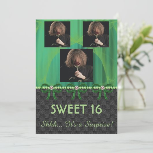 Zoete 16 Verrassende Partij Groene Zijde & Pearls  Kaart (Staand voorkant)