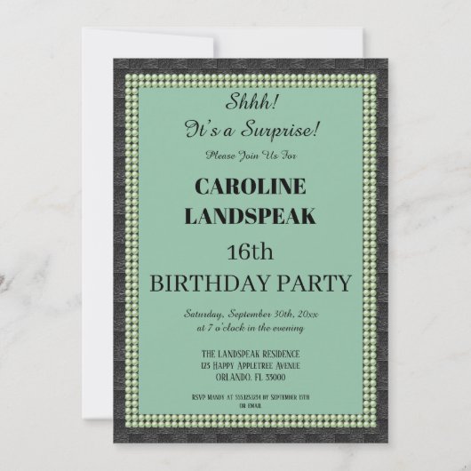 Zoete 16 Verrassende Partij Groene Zijde & Pearls  Kaart (Achterkant)