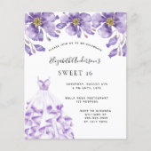 Zoete 16 violetjurk bloemenbudget uitnodiging (Voorkant)