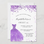 Zoete 16 violette witte jurk glitter kaart (Voorkant)