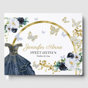 Zoete 16 Vlinder Bloemen Donkerblauwe Jurk Gastenboek