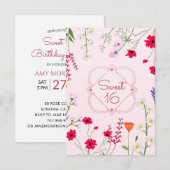 Zoete 16 Wildbloemen Roze Birthday Party Kaart (Voorkant / Achterkant)