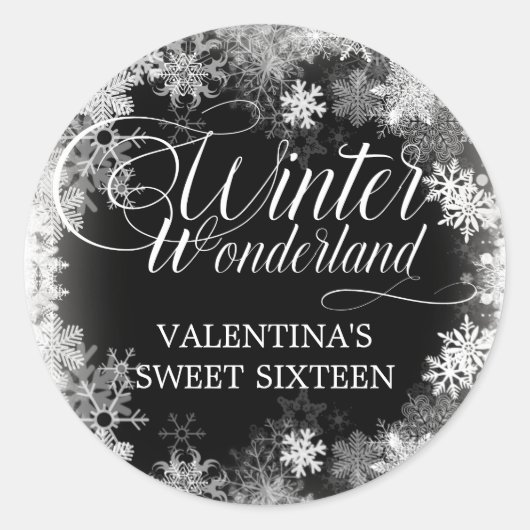 Zoete 16 Winter Wonderland Sneeuwvlok Favoriet Ronde Sticker (Voorkant)