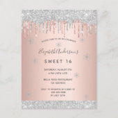 Zoete 16 winterroze roze roze roze roze uitnodigin briefkaart (Voorkant)