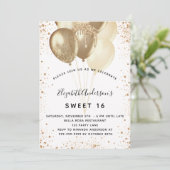 Zoete 16 witte goudballonnen kaart (Staand voorkant)