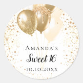 Zoete 16 witte goudballonnen naam ronde sticker (Voorkant)