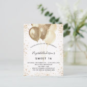 Zoete 16 witte goudballonnen uitnodiging briefkaart (Staand voorkant)