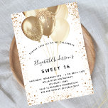 Zoete 16 witte goudballonnen uitnodiging briefkaart<br><div class="desc">Voor een elegant Sweet 16,  16e verjaardagsfeest. Een witte achtergrond. Gedemoreerd met faux goudglitter,  sparkles en ballonnen. Geef een persoonlijke naam,  leeftijd en partijgegevens op en voeg deze toe. De naam wordt geschreven met een handgeschreven stijlmanuscript</div>