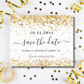 Zoete 16 witte gouden save the date kaart