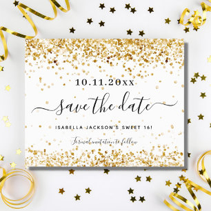 Zoete 16 witte gouden save the date kaart